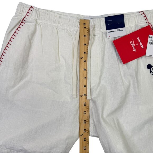Old Navy x Disney Shorts Mens Large Beige White Pull On Linen Blend Mickey Mouse - Picture 9 of 14